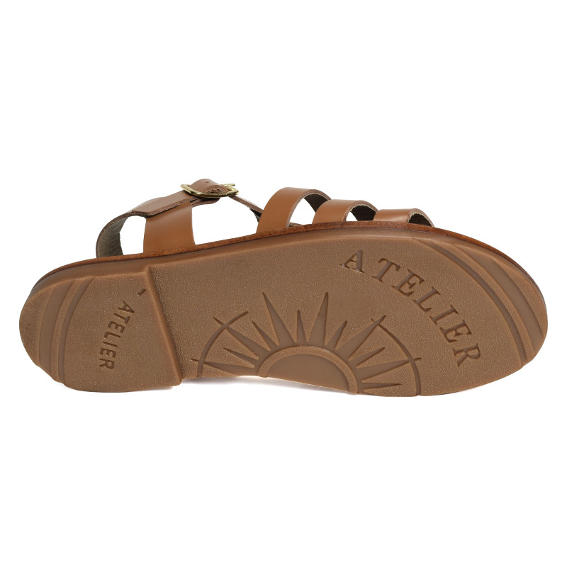 SH3327 Tan, Sandales plates Atelier Tropézien