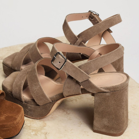 JULIETTE 5 Taupe, Nu-Pieds à talon Free Lance