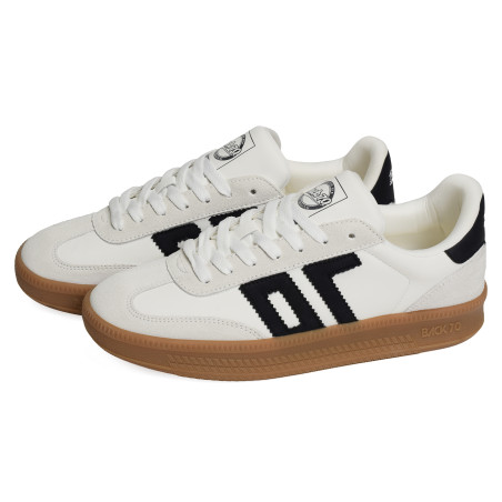 DOUBLE LEATHER Blanc Noir, Baskets Mode Back 70