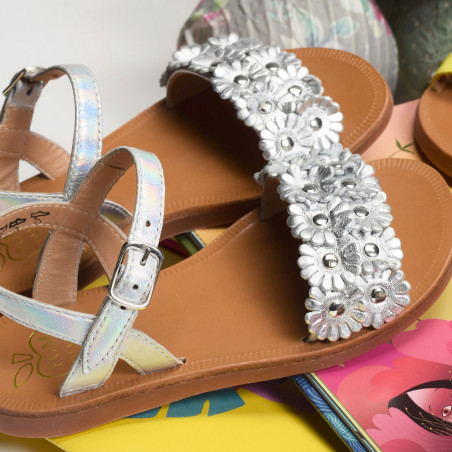 PLAGETTE MULTI FLO Argent, Sandales plates & Nu-Pieds Pom d'Api