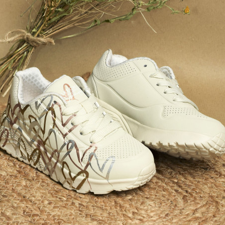 UNO LITE METALLIC LOVE Beige Argent, Sneakers basses Skechers