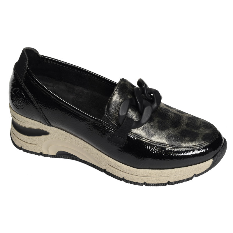 N9350 Noir Léopard, Mocassins Rieker