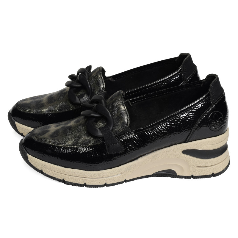 N9350 Noir Léopard, Mocassins Rieker
