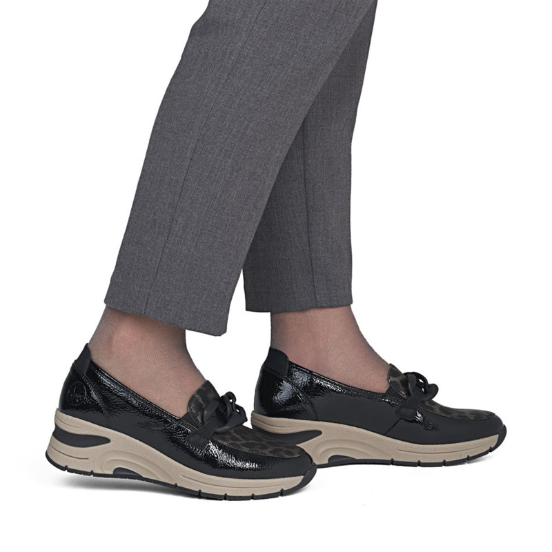 N9350 Noir Léopard, Mocassins Rieker