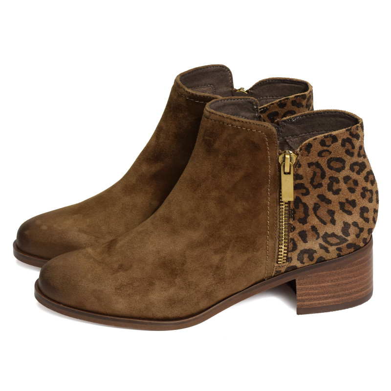RACINE Cognac Léopard, Bottines Fugitive