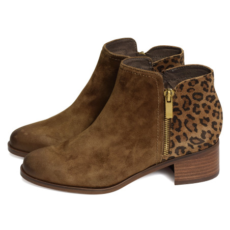 RACINE Cognac Léopard, Bottines Fugitive