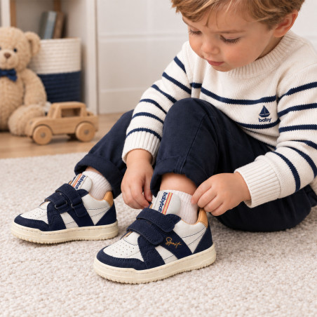 ALES VELCRO Blanc Marine, Chaussures à Scratch Babybotte