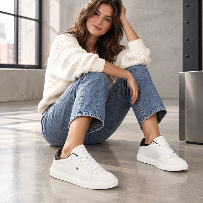 TH ICON COURT LIGHT 9601 Blanc Chocolat, Sneakers basses Tommy Hilfiger