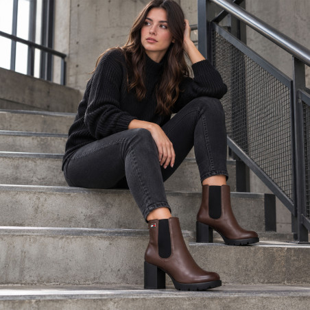 TJW CHELSEA HIGH HEEL BOOTS 3112 Marron, Chelsea boots Tommy Hilfiger