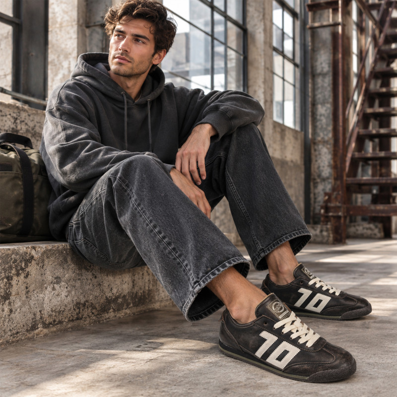 LEON ASPORTABLE Chocolat, Sneakers basses Back 70