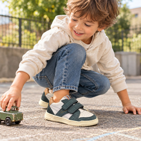 ALES VELCRO Blanc Vert, Chaussures à Scratch Babybotte