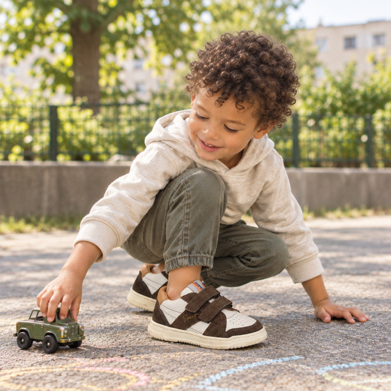 ALES VELCRO Blanc Marron, Chaussures à Scratch Babybotte