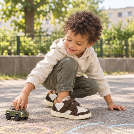 ALES VELCRO Blanc Marron, Chaussures à Scratch Babybotte