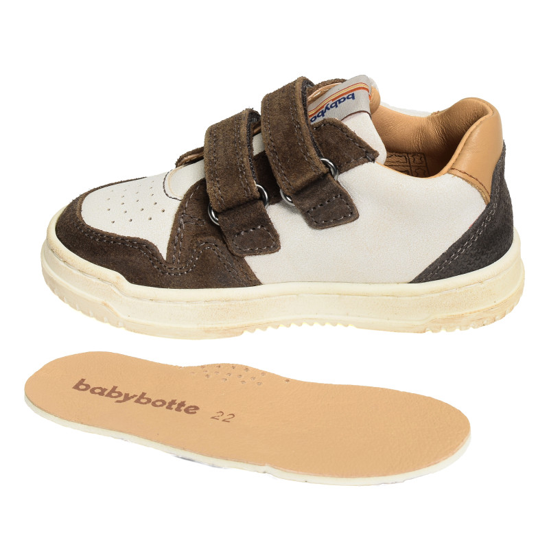 ALES VELCRO Blanc Marron, Chaussures à Scratch Babybotte