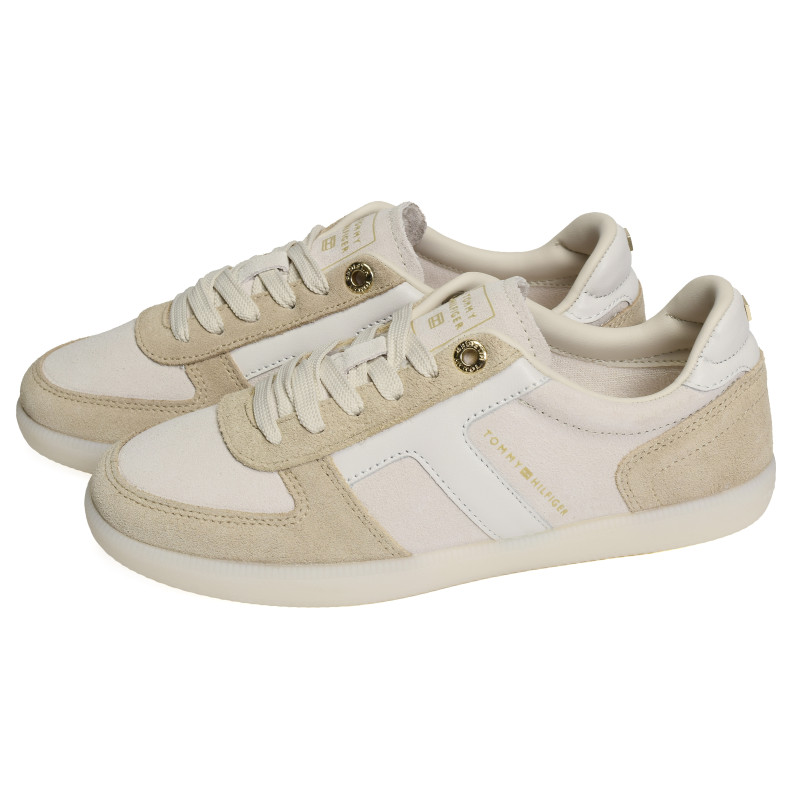 TH TRIBECA SNEAKER SUEDE 9596 Beige Blanc, Sneakers basses Tommy Hilfiger