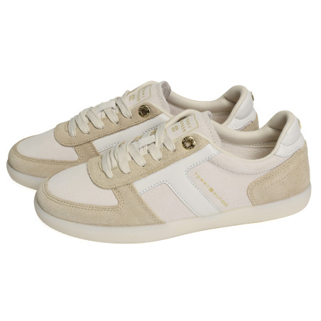 TH TRIBECA SNEAKER SUEDE 9596 Beige Blanc, Sneakers basses Tommy Hilfiger