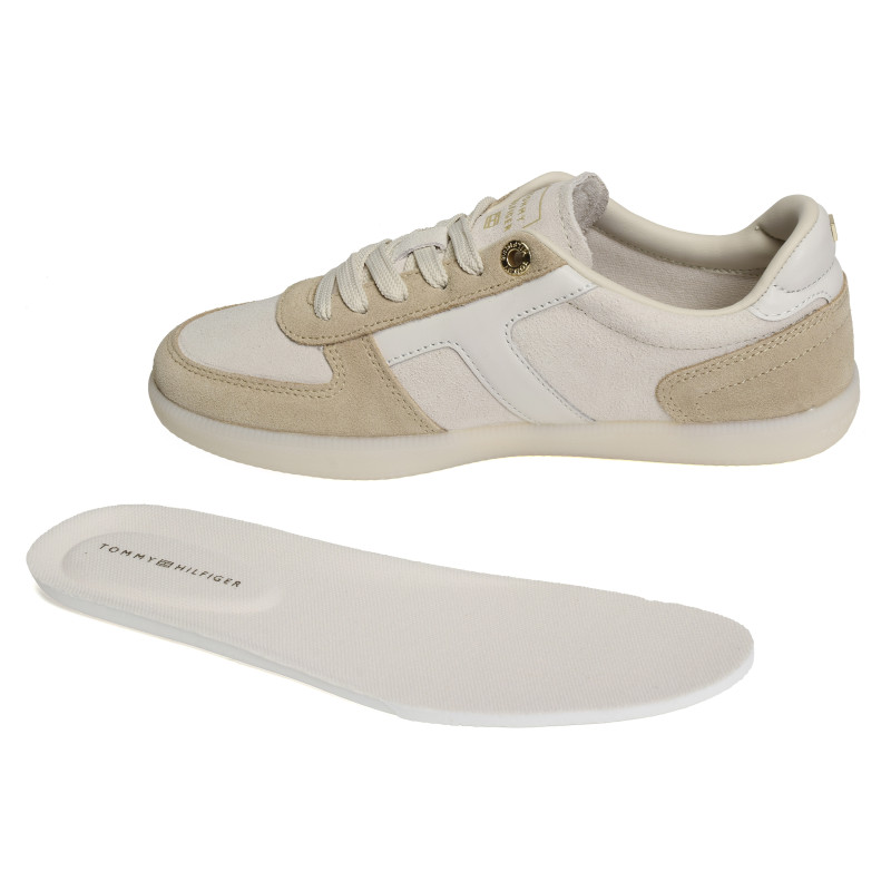 TH TRIBECA SNEAKER SUEDE 9596 Beige Blanc, Sneakers basses Tommy Hilfiger