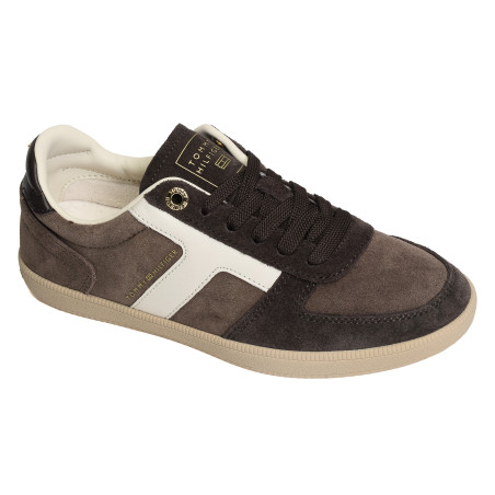 TH TRIBECA SNEAKER SUEDE 9596 Chocolat Blanc, Sneakers basses Tommy Hilfiger