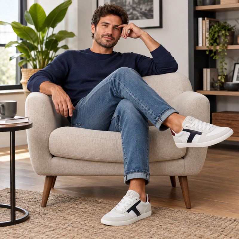 TH TRIBECA SNEAKER MIX 6068 Blanc, Sneakers basses Tommy Hilfiger