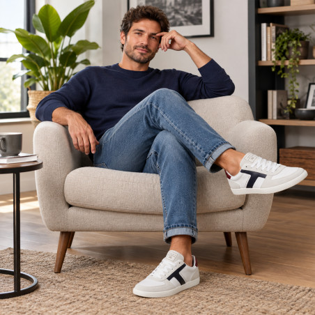 TH TRIBECA SNEAKER MIX 6068 Blanc, Sneakers basses Tommy Hilfiger